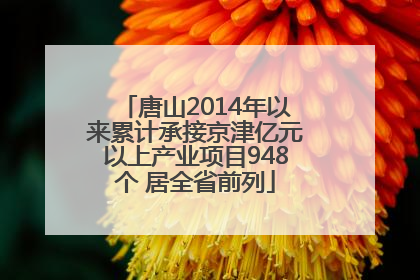 唐山2014年以来累计承接京津亿元以上产业项目948个 居全省前列