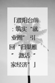 濮阳台前：筑实“就业圈” 引回“归巢雁” 激活“家经济”