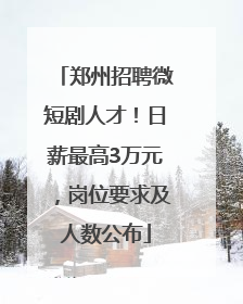 郑州招聘微短剧人才！日薪最高3万元，岗位要求及人数公布