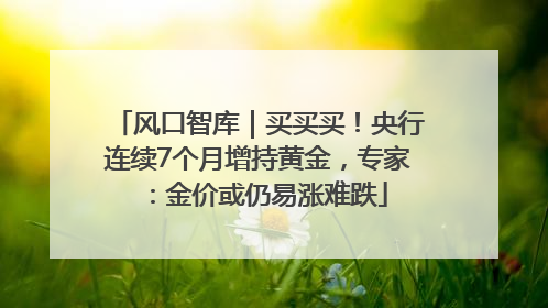 风口智库｜买买买！央行连续7个月增持黄金，专家：金价或仍易涨难跌